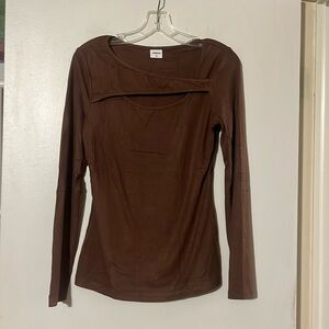Xieerduo brown long sleeve tee with cut out detail